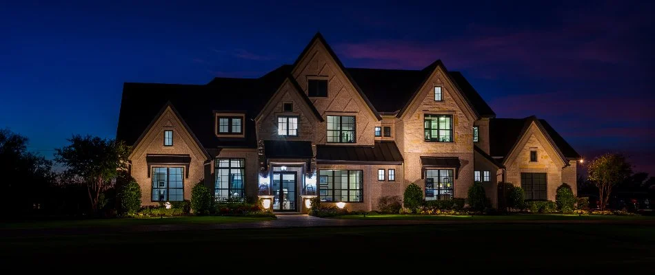 Landscape lighting in Huron, OH, at night.