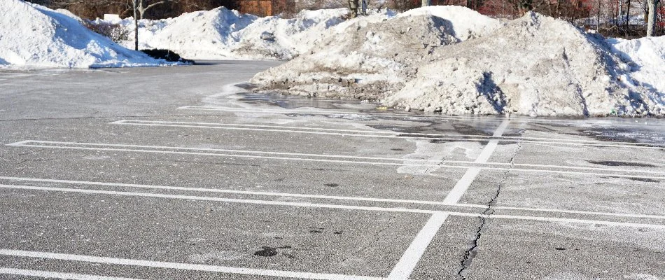 Parking lot in Huron, OH, cleared of snow.\
