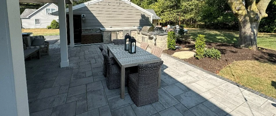 Patio area with outdoor kitchen in Huron, OH.